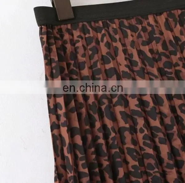 Long Elastane Waist Cheap Leopard Printing Pleats Plus Size Skirts for Fat Women photo-6