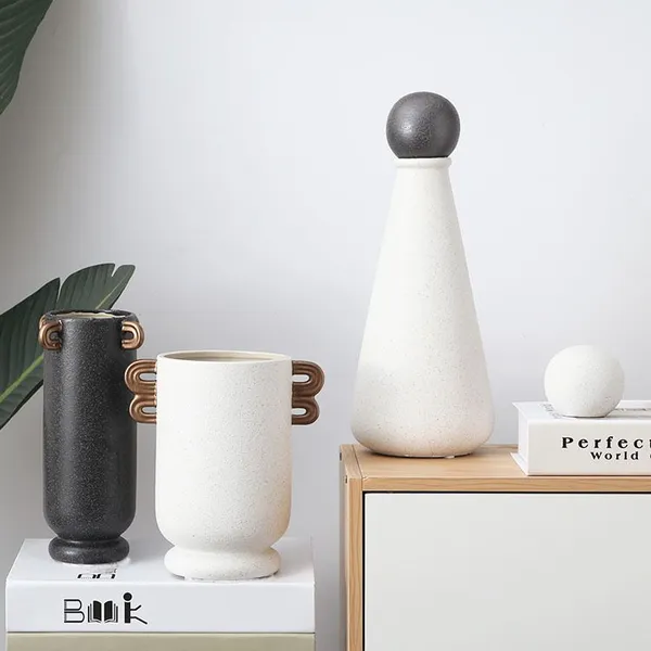 White Nordic Style Double Ears Large Ceramic Vase For Artificial Flower, Hallway Decoration photo-3