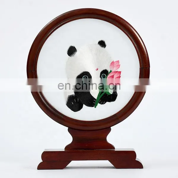 Chinese Style Craft Gift Mirror Pattern Silk Embroidered Painting Furnishing Ornaments With A Rosewood Frame For Decoration(D15cm) photo-4