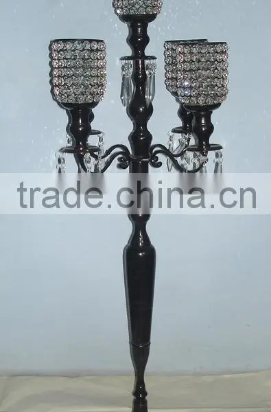 Hurricane Lamp Candlestick Candelabra With Hanging Crystals photo-4