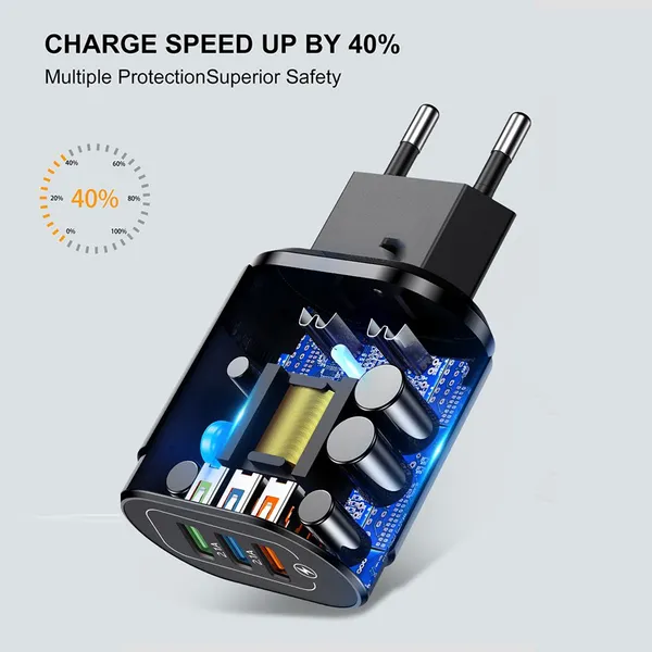 USB быстрый зарядчик с функцией Quick Charge 3.0 и 4.0 универсальный настенный зарядчик для мобильных телефонов и планшетов
