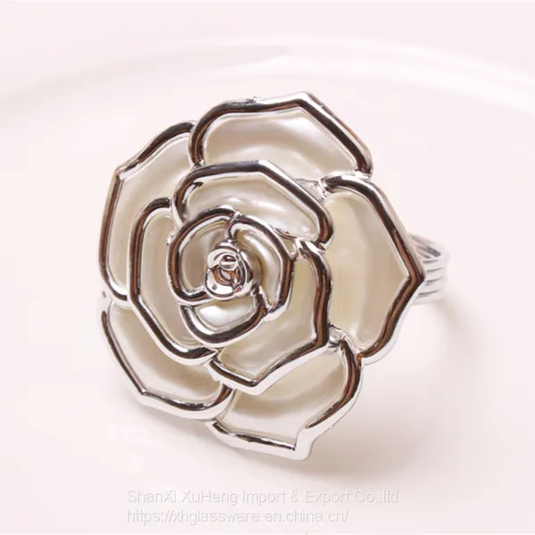 Wholesale Metal Lovers Wedding Silver Roses Flower Napkin Ring photo-3