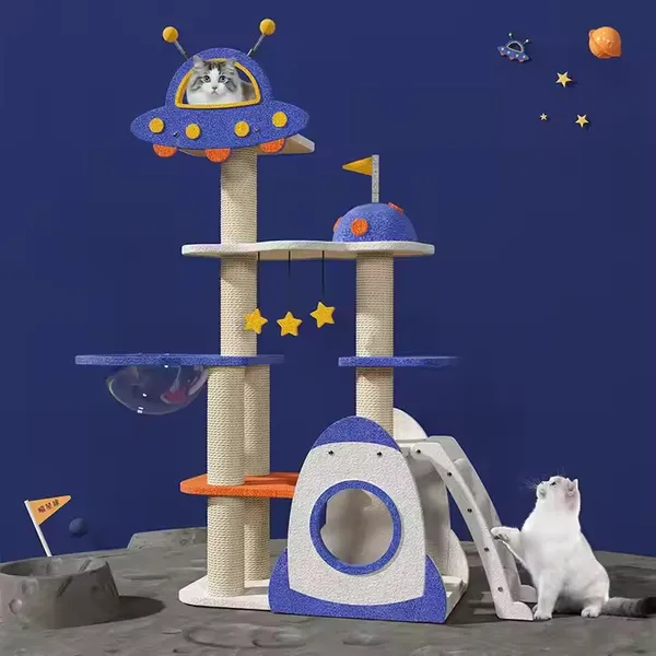 Factory Latest Fabric Spaceship Cat Toy With Nest and Scratcher Tower House Cat Climbing for Large Medium Size Cat photo-4