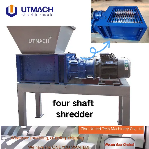 United Tech Machinery четырехвалковая дробилка для системы переработки ТКО (мусоропереработки), обработки отходов, на заказ. Четырехвалковый дробитель