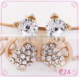 Wholesale cat earring stud crystal cute cat earrings