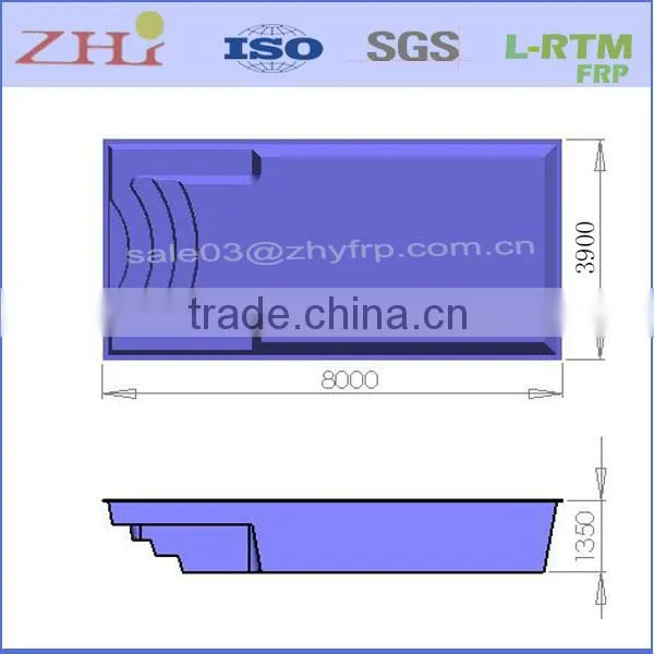 Custom One Piece Rectangle Fiberglass Pool(L8.0MxW3.9MxH1.35M) photo-5