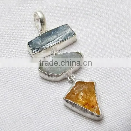 Fabulous Rough Kyanite Aquamarine Pendant, Gemstone Silver Jewellery, Fine Silver Jewellery photo-4
