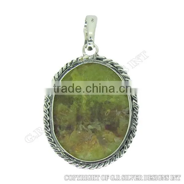 AAA Green Penny Opal Oval Pendant,handmade Pendants Wholesalesterling Silver Pendant Designs photo-2