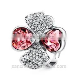 White Gold Plated Lucky Clover Rosary Big Stone Designs Ring Woman