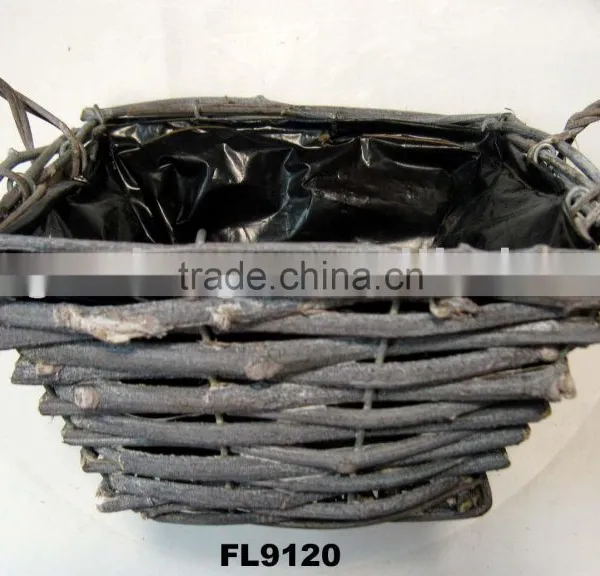 Garden Rustic Rattan Square Planter