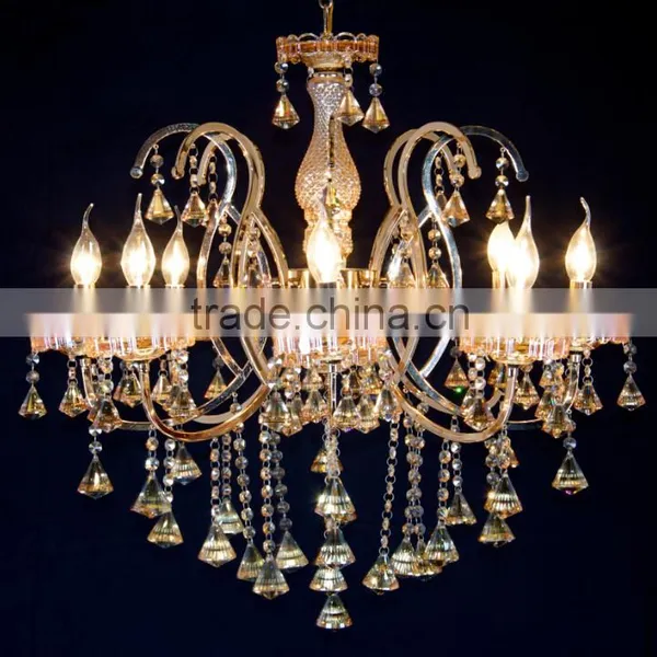 WD-1845-3/5/8 LED Hot Sale Cone K9 Crystal Gold Iron Hanging Light photo-3