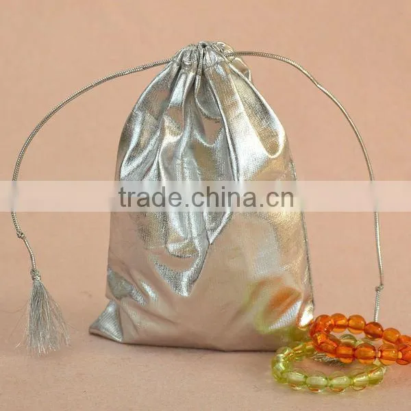 IN STOCK 12*16cm Metallic Silver Fabric Pouch With a Drawstring Cord photo-4
