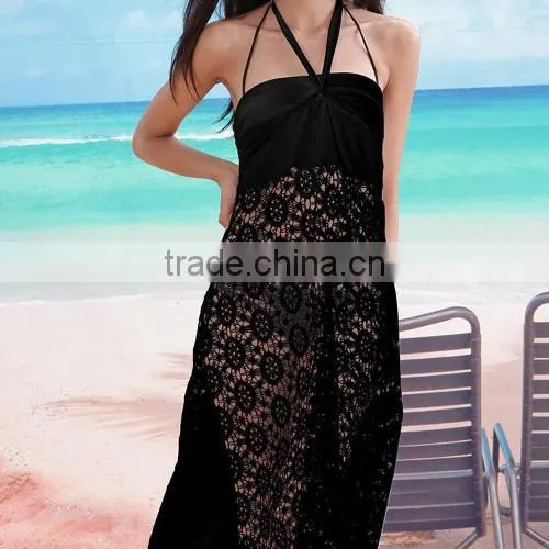 New Fashion Women's Sexy Two Ways Wear Spaghetti Strap Sleeveless Hollow Out Loose Solid Lace Dress photo-3