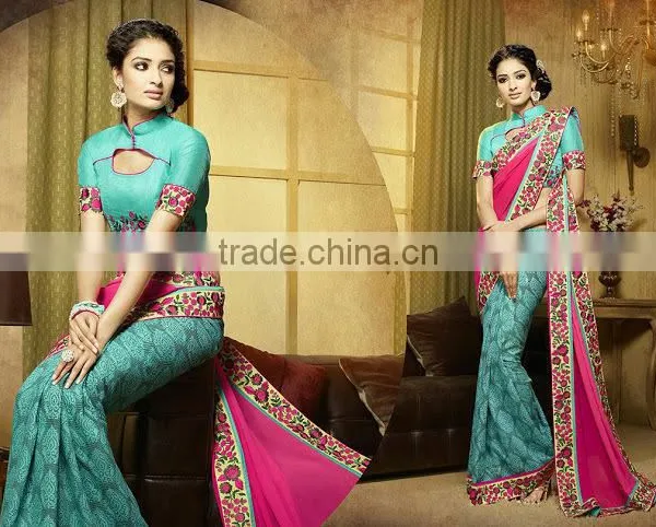 Viscose Red Resham Work Lehenga Saree photo-4