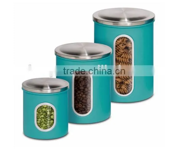 Blue 3-Piece Metal Nested Kitchen Canister Storage Set photo-2