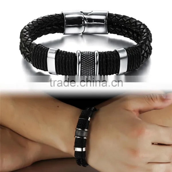 Handmade Genuine Leather Weaved Double Layer Men's Bracelets Casual/Sporty Bicycle Motorcycle Delicate Cool Men Jewelry photo-4