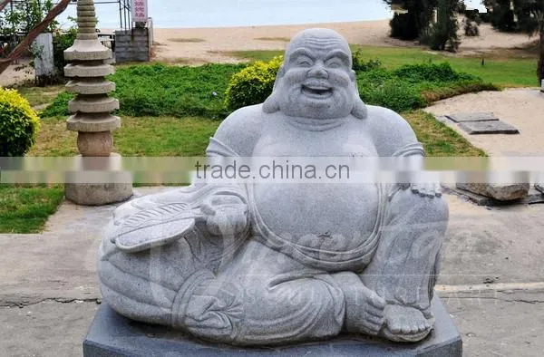 Chinese Stone Antique Hand Made Carved Marble Laughing Buddha Garden Statues photo-4