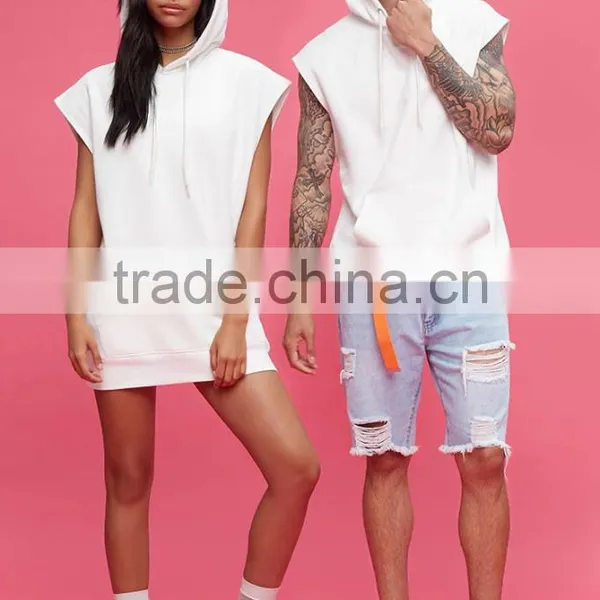 Sports Wear Unisex Deep Armholes Sleeveless Drawstring Hood Hoodie Sports Vest With Kangaroo Pocket photo-2