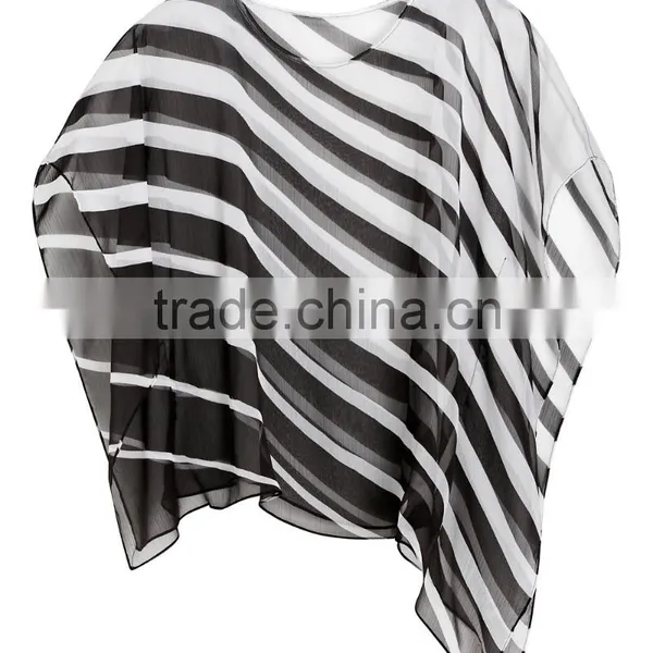 Fashion Stripe Sheer Chiffon Poncho Tops photo-3