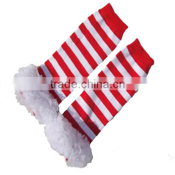 Christmas Baby Legging Warmers Stripe Ruffle Kids Leg Warmers photo-2