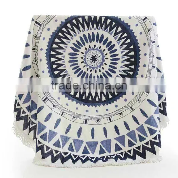 High Quality Promotional Custom 100% Cotton Round Printed Tassel Beach Towel photo-4