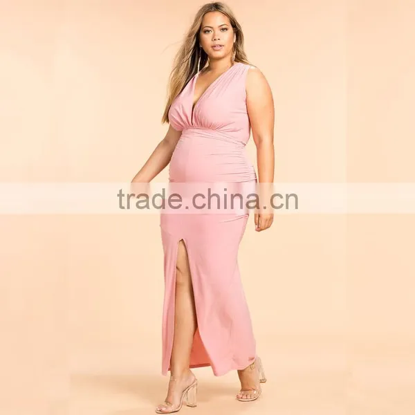 Plunge Neck Sleeveless Plus Size Maxi Evening Dresses for Fat Ladies photo-2
