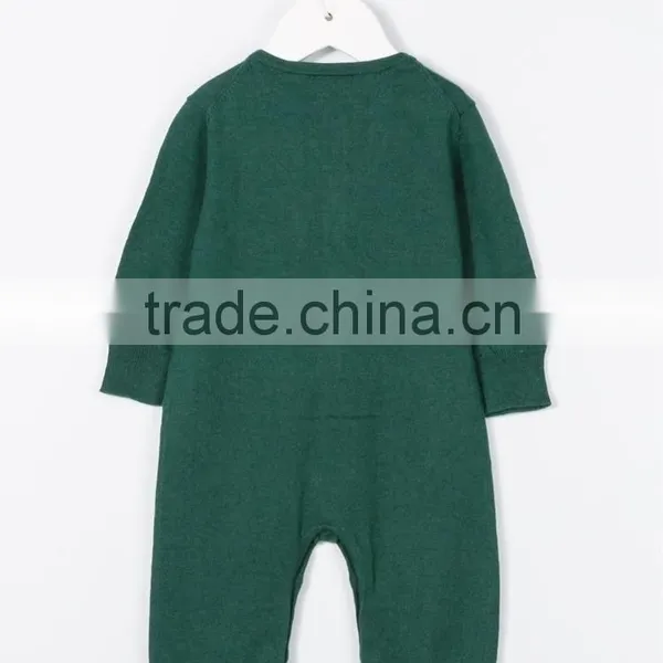 Green Cotton Blend Round Neck Plain for Winter Season Custom Baby Romper photo-3