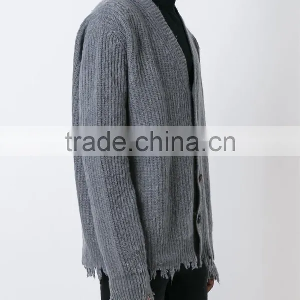 Top Selling High Quality Customed Printing Mens Grey Cardigan Mens Sweater Design With Buttons Closure photo-2