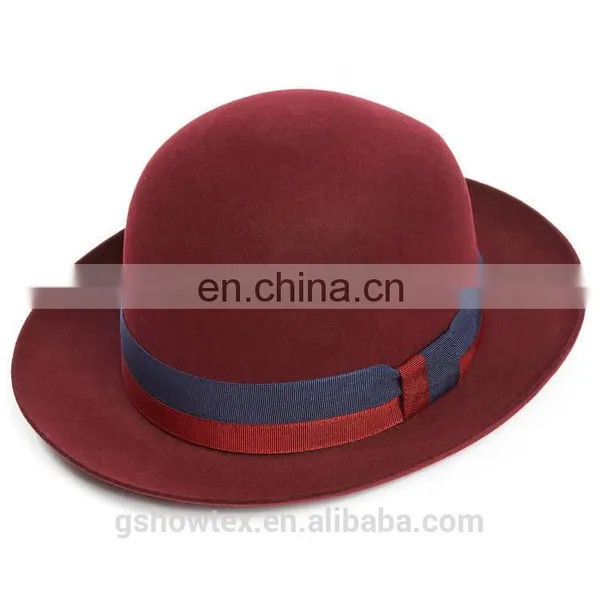 Wholesale Hat Suppliers China Red Lady's Bowler Hard Wool Felt Hat
