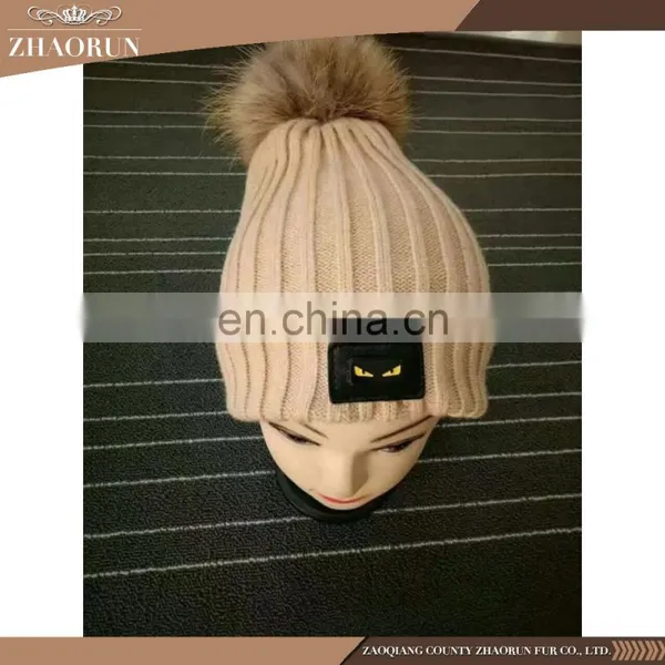 Fashionable Winter Knitting Wool Hat Real Fur Pompom Hat for Girl photo-3