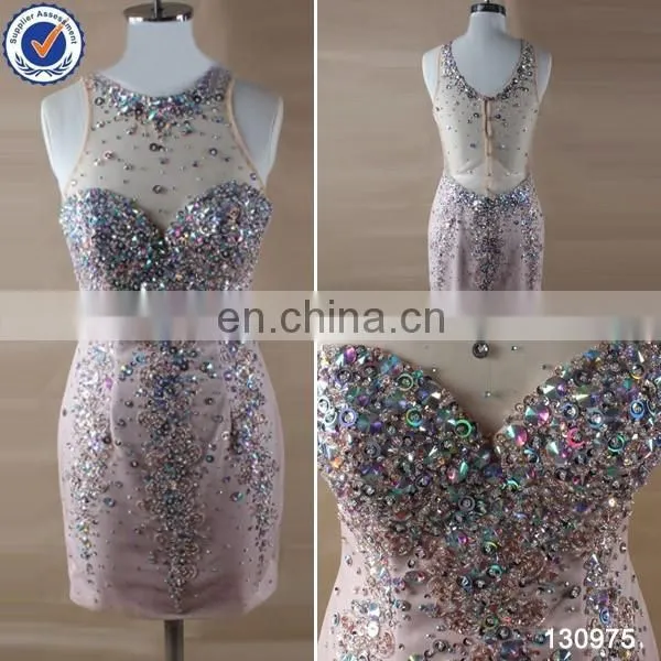 2014 Factory Directly Supply Hot Sale See Through Sexy Beaded Evening Wear