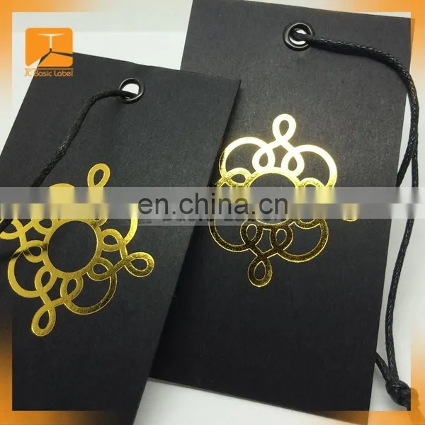 Hot Sale Custom Black Card Paper Hang Tag/gold Foil Center Folded Swing Tag photo-2