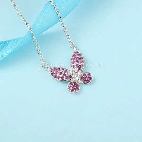 925 Sterling Silver Necklace Inlaid Red Ruby Corundum Personality Butterfly Necklace Chain Women's Silver Jewelry photo-4