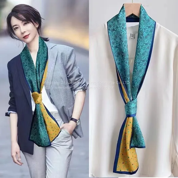 Square Scarf Silk Scarf Little Flower Grid Patterns Scave High Quality photo-5