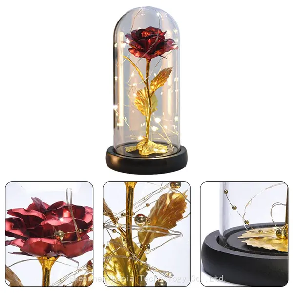 Artificial Preserved Roses in Glass Dome With LED Light Valentine's Day Gift for Women Mom Wholesale photo-3