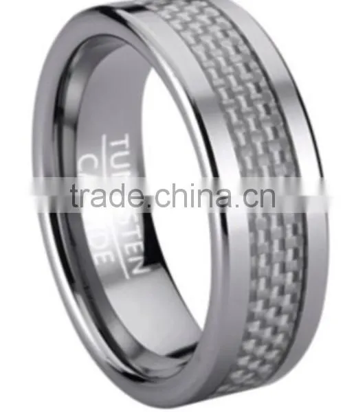 Mens Tungsten Finger Ring With Carbon Fiber for Wedding Gift
