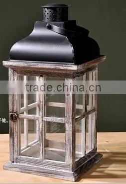 Small House Lighted Table Centerpieces,hanging Glass Candle Lanterns,Outdoor Decor Wood Lantern With Metal Top Quality Choice