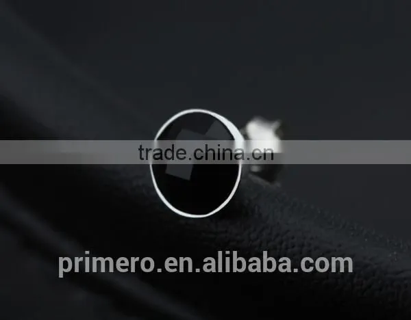925 Sterling Silver Black Agate Mens Tanishq Diamond Stud Earrings Factory Wholesale photo-5