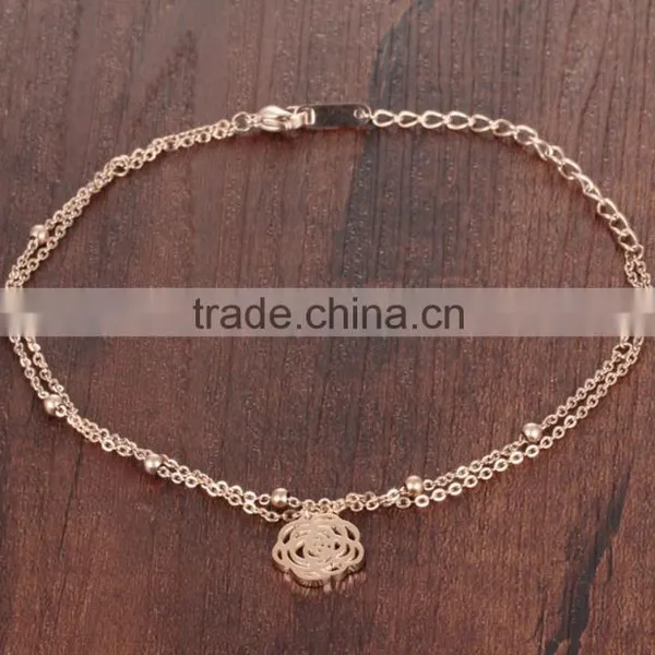 Fashion Jewelry Adjustable 316L Stainless Steel Rose Gold Flower Anklets for Women,rose Anklet photo-3