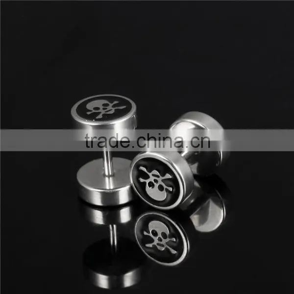 Men Collection Trend Round Screw Stainless Steel Skull Earrings photo-2