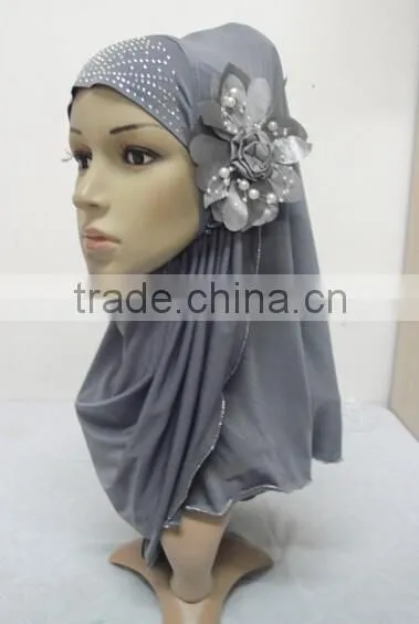 H289 Latest One Piece Instant Hijab With Flower and Rhinestones photo-4