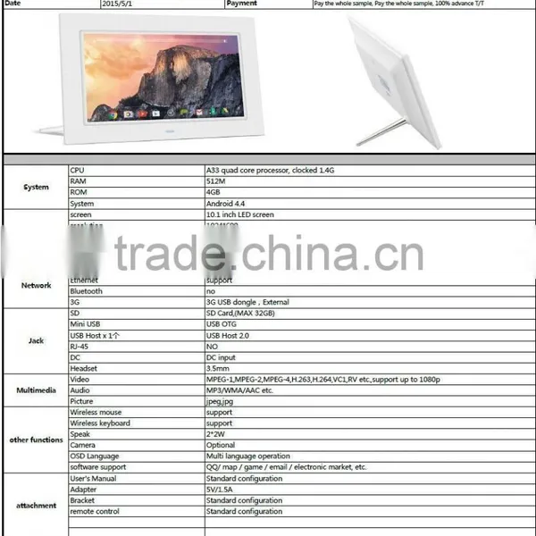 10.1"LED HD Display 1024x600 Dots Android Tablet Touch Screen Built-in Wifi/3G/SD Card Supermakert Lcd Display photo-5