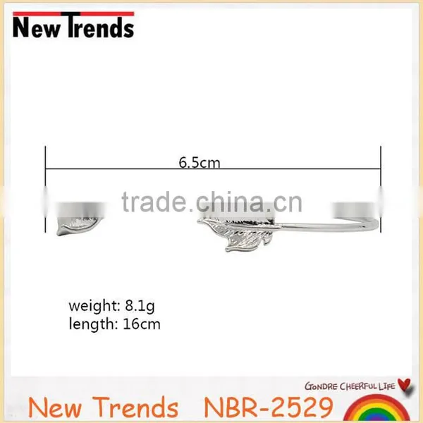 Exaggerated alloy leaf shape bangle open spring cuff