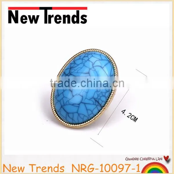 Elegant Blue Turquoise Stone Ring Large for Female