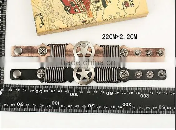 Antique Star Charming Double Layers Brown Leather Wrap Bracelet photo-4