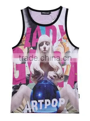Fashion Polyester Digital Sublimation Printed Tank Top Mens, Racer Back Tank Top, Custom Sublimated Gym Tank Top photo-4