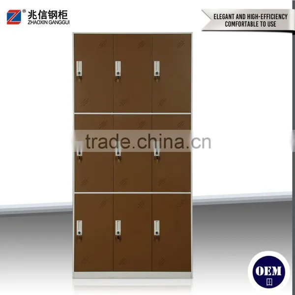 9 Door Brown Stainless Steel Wardrobe Metal Key Lock Steel Closet Locker Demountable Steel Locker
