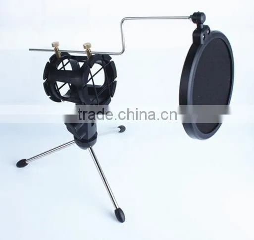 Microphone Shock Mount With Pop Filter, MIC Anti Vibration Suspension Metal Microphone Shock Mount Holder Clip With Pop Shield photo-2