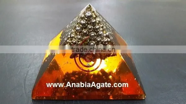 Orgone Orange Pyramid With Silver Pearl's : Wholesale Spiritual Orgone Products photo-3