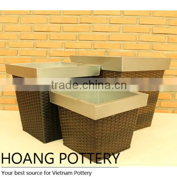 Square Resin Wicker Planters Outdoor and Indoor